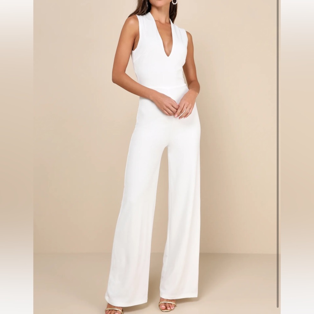 NWT Lulus Thinking Out Loud White Backless Jumpsuit